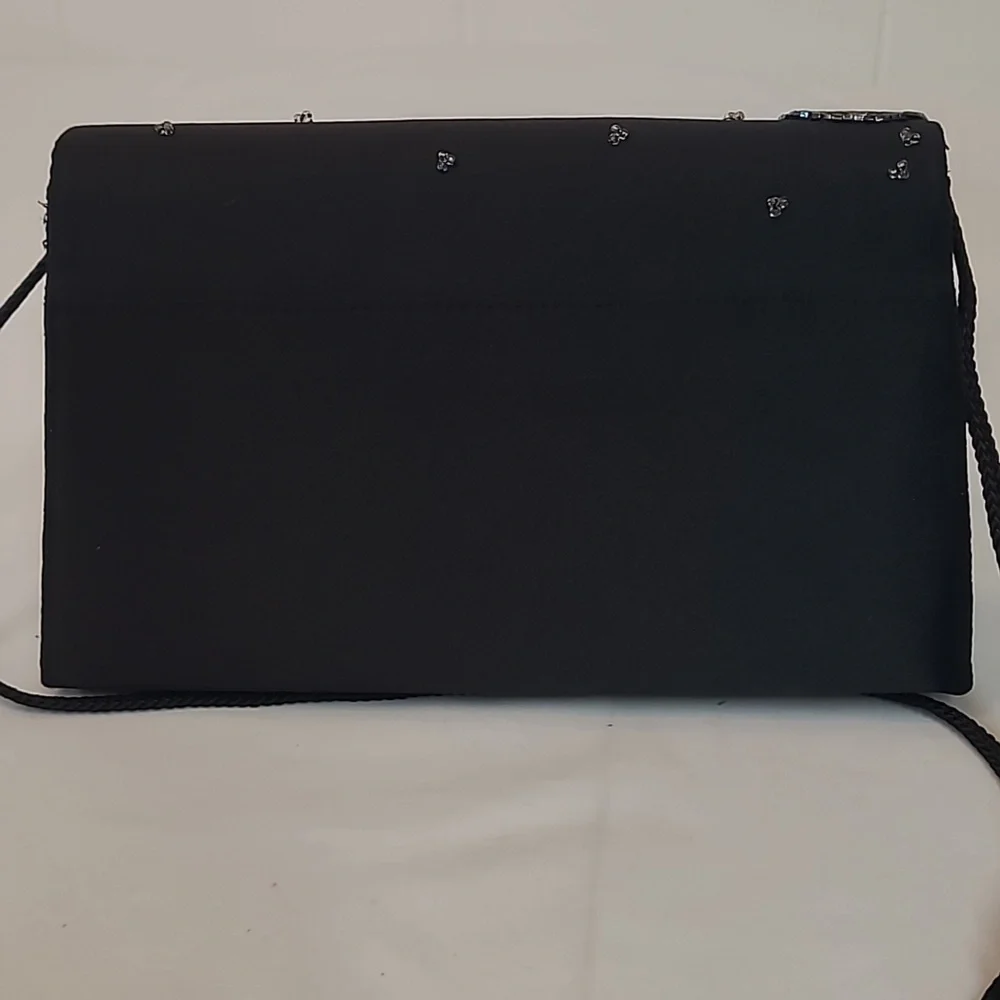 La Regale Vintage Black Satin Bag with Cord Beaded Circles - Stunning!